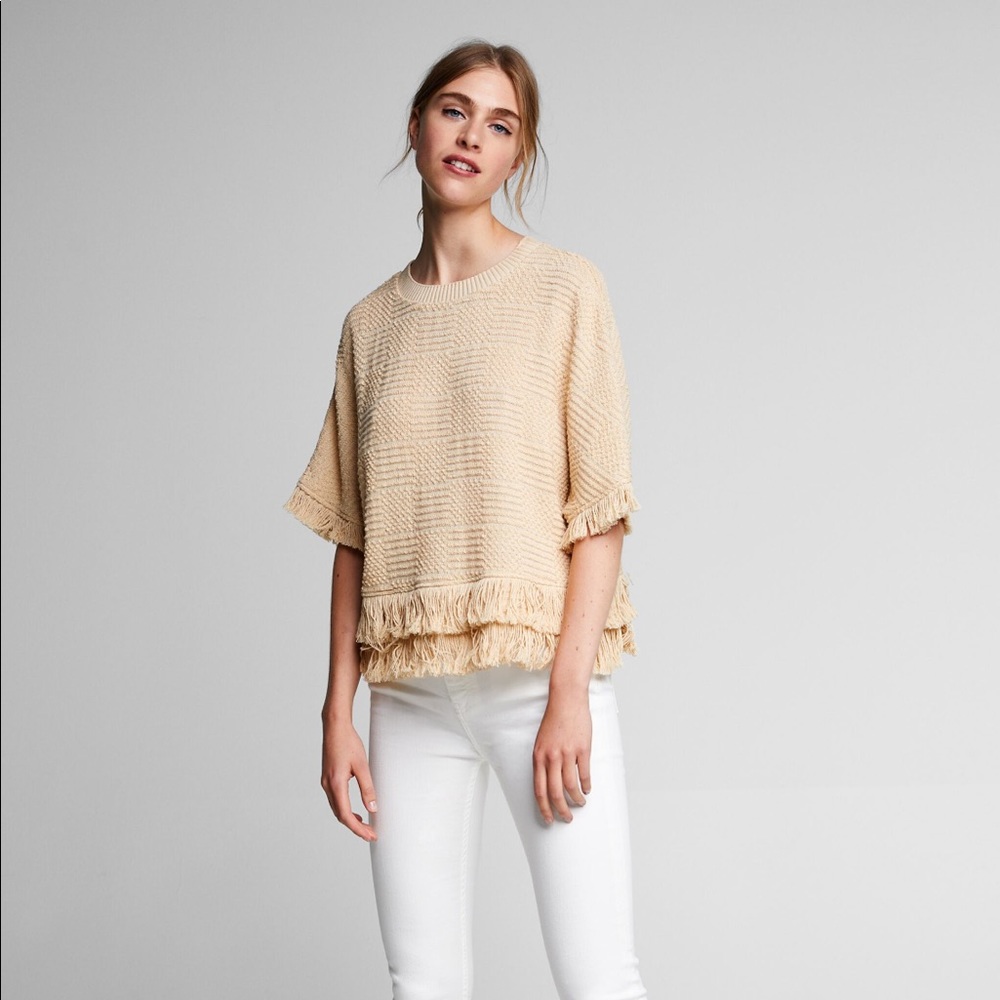 Zara Cream Fringe Detail Top